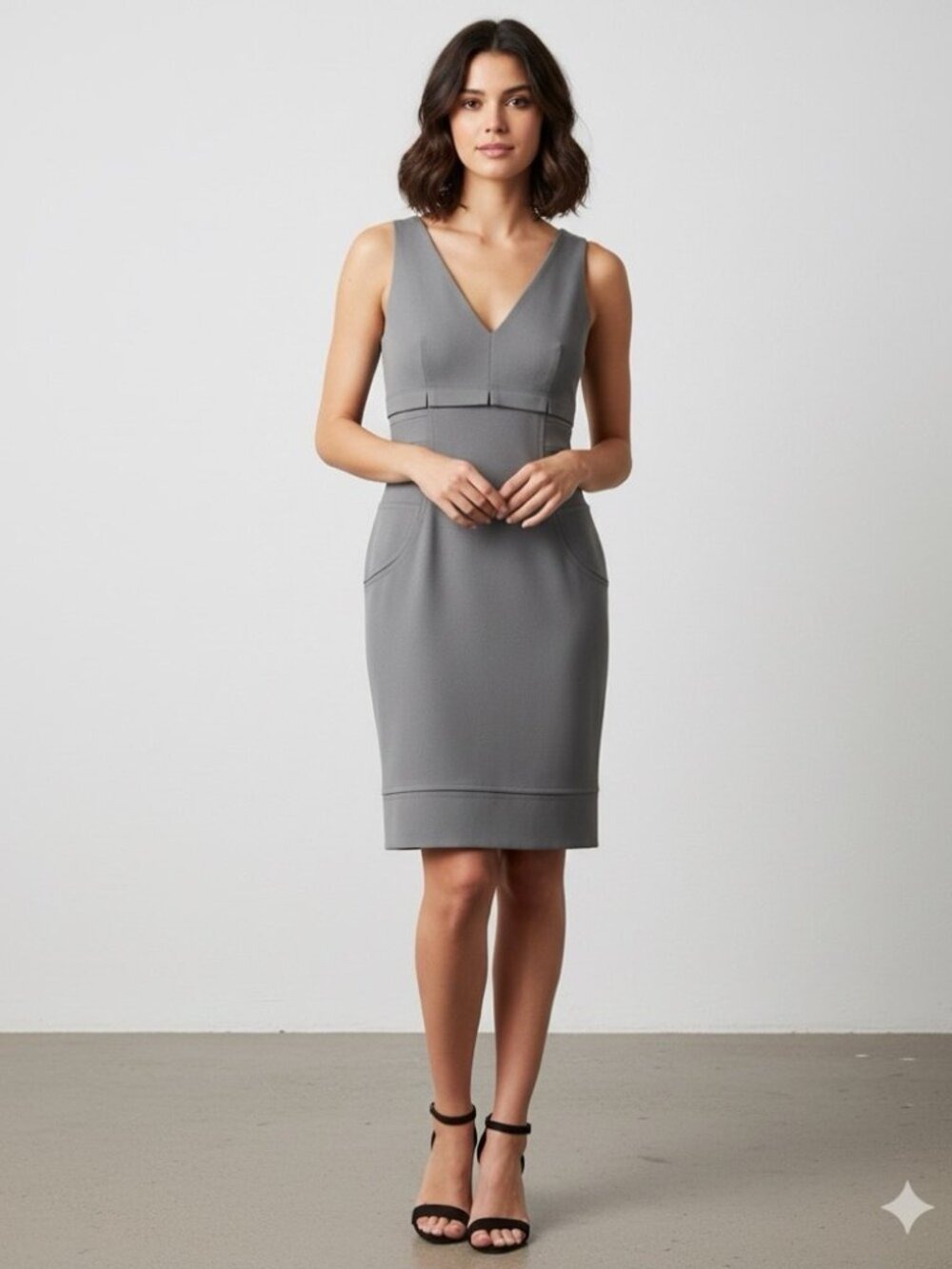 ** Zac Posen Grey V Neck Panel Dress US 6